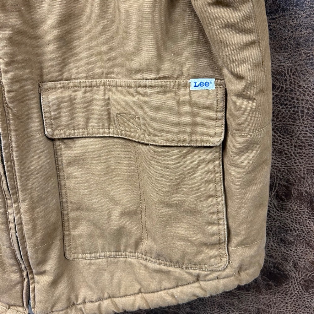 NWOT Lee Workwear Unisex Mens Large Tan Canvas Vest‎ with Sherpa Inside. Pockets - Picture 2 of 10